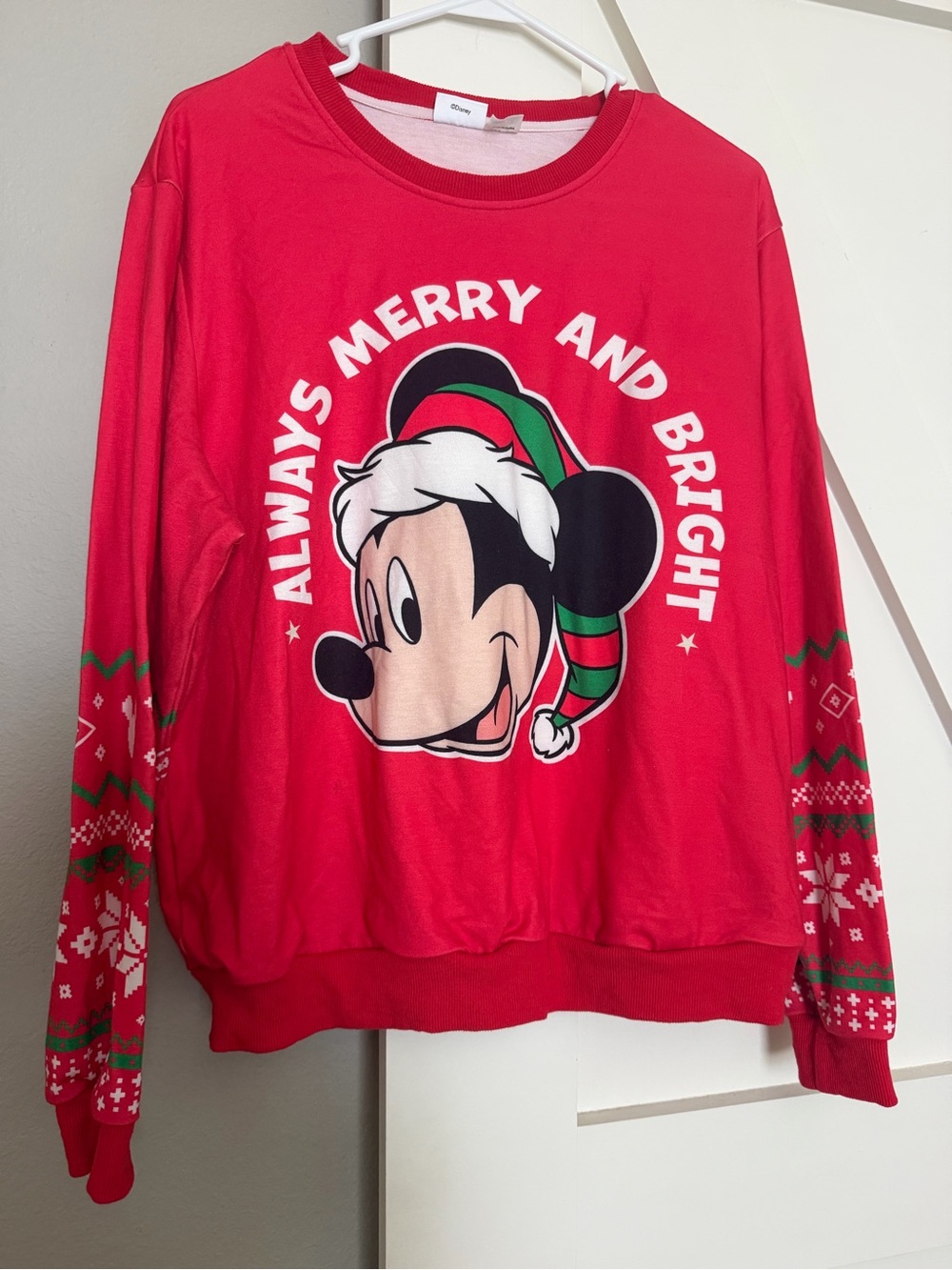 Disney Red and Light Pink Crewneck Sweatshirt